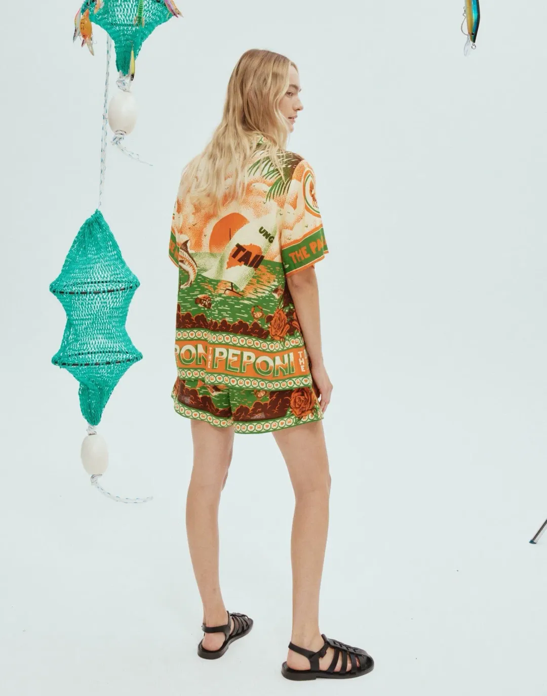 Alemais Bungalow Oversized Linen Shirt and Short Set Multi Print Size 16 for rent on The Volte - main image