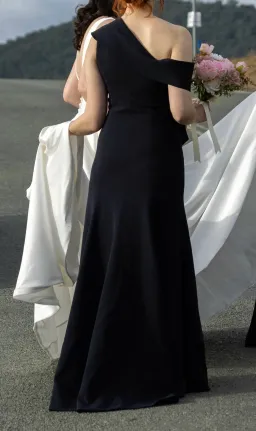 Carla Zampatti Crepe Fascia Asymmetrical Floor Length Gown Navy Size 8 for rent on The Volte - image 3