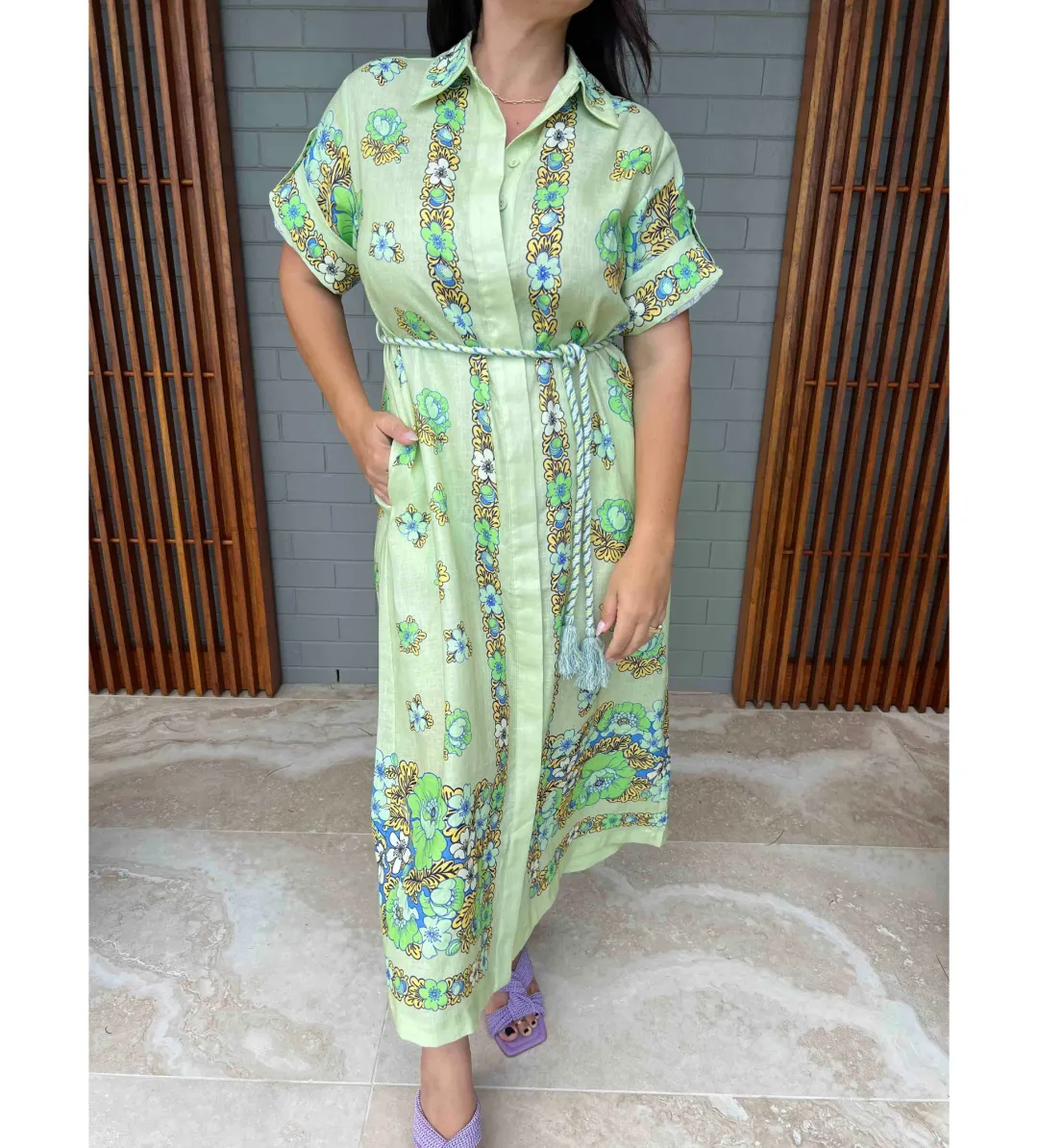Alemais Velma Shirt Dress Green Size 14 for rent on The Volte - main image