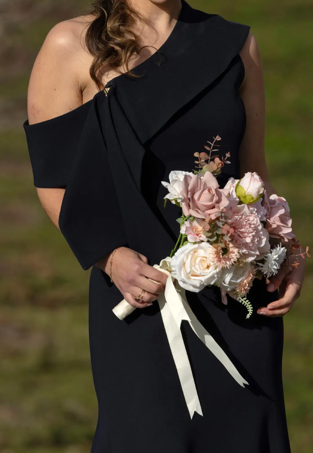 Carla Zampatti Crepe Fascia Asymmetrical Floor Length Gown Navy Size 8 for rent on The Volte - main image