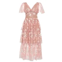 Self Portrait Flower Mesh Tiered Midi Dress Pink Size 12 for rent on The Volte - image 4