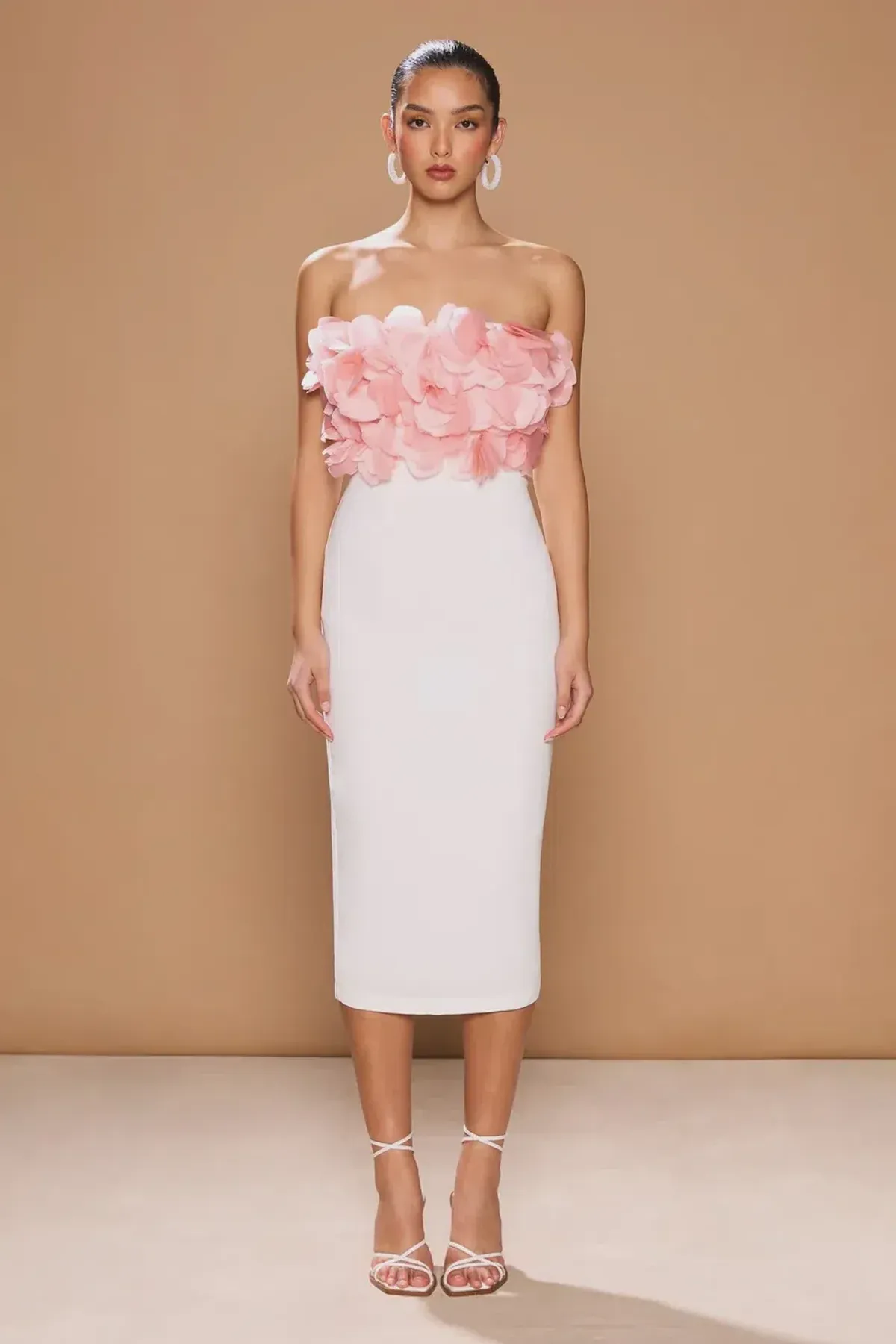 Sonya Moda Flower Petal Midi Dress Rosa/White Peluche Size 10 - Image 1