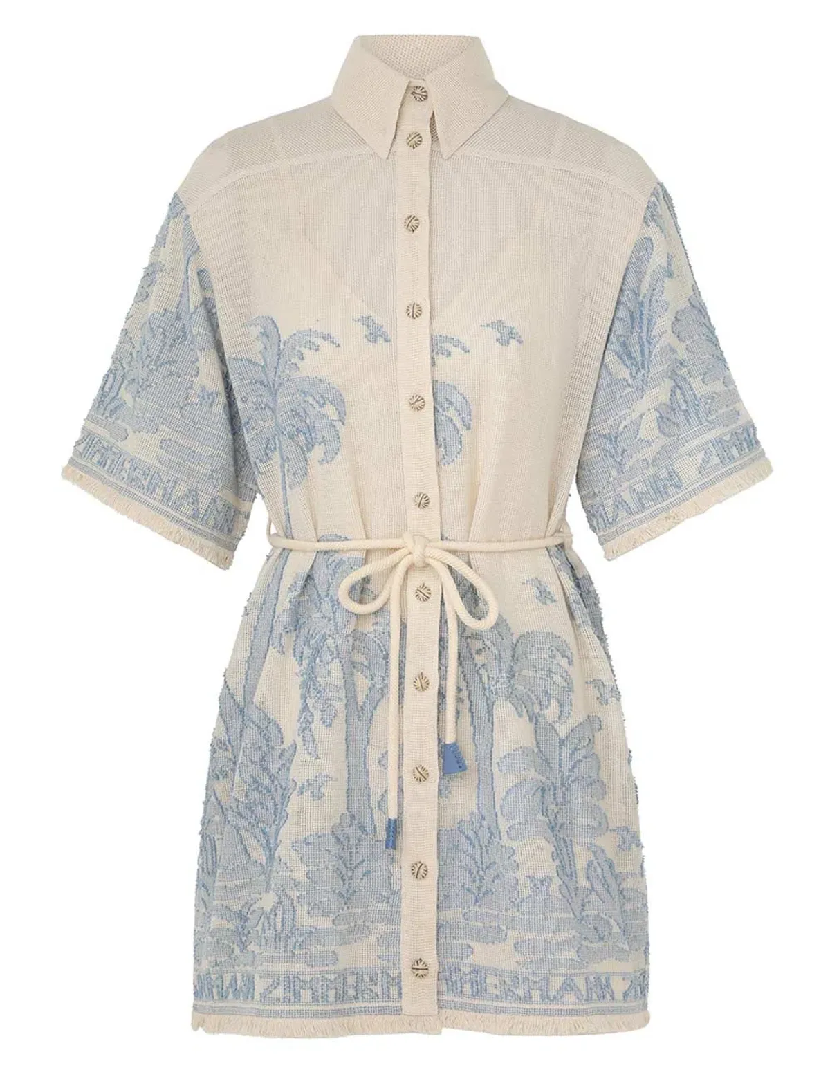 Zimmermann Ottie Palm Mini Shirt Dress Cream/Blue Size 0 / AU 8 - Image 3