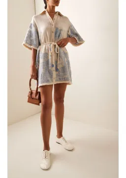 Zimmermann Ottie Palm Mini Shirt Dress Cream/Blue Size 0 / AU 8 for rent on The Volte - image 1