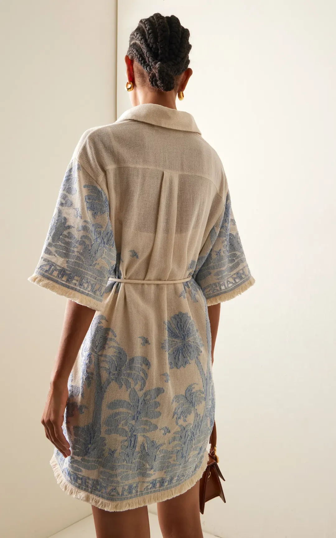 Zimmermann Ottie Palm Mini Shirt Dress Cream/Blue Size 0 / AU 8 for rent on The Volte - main image