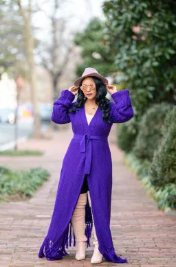 Hanifa Miya Knit Cardigan Dress Purple Size S-M/AU 10 for rent on The Volte - image 1