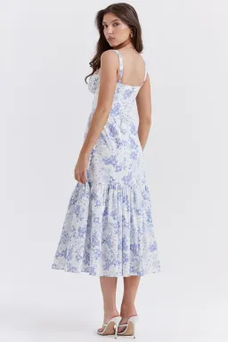 House Of CB Elia Blue Print Midi Sundress White Size 6 for rent on The Volte - image 7