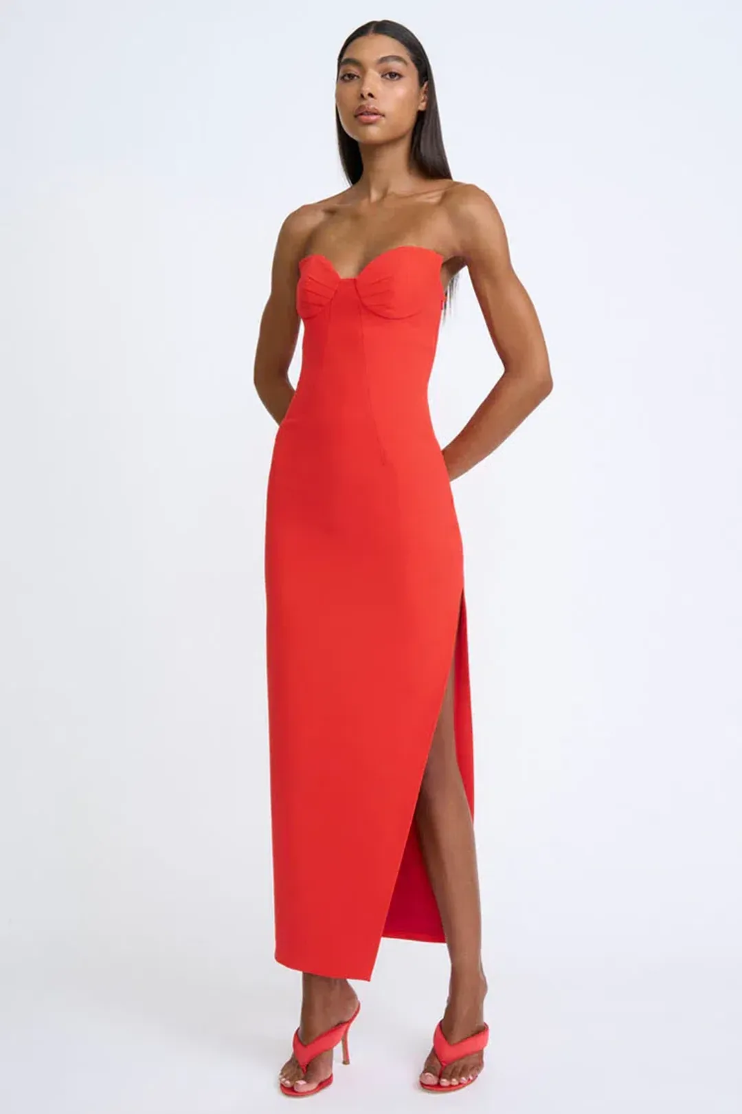 By Johnny Sahana Shell Shape Strapless Midi Dress Red Size 6 for rent on The Volte - main image