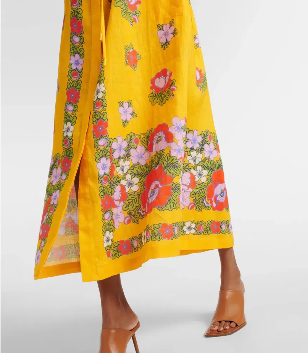 Alemais Belted Floral Linen Shirt Dress Yellow Size 12 for rent on The Volte - main image