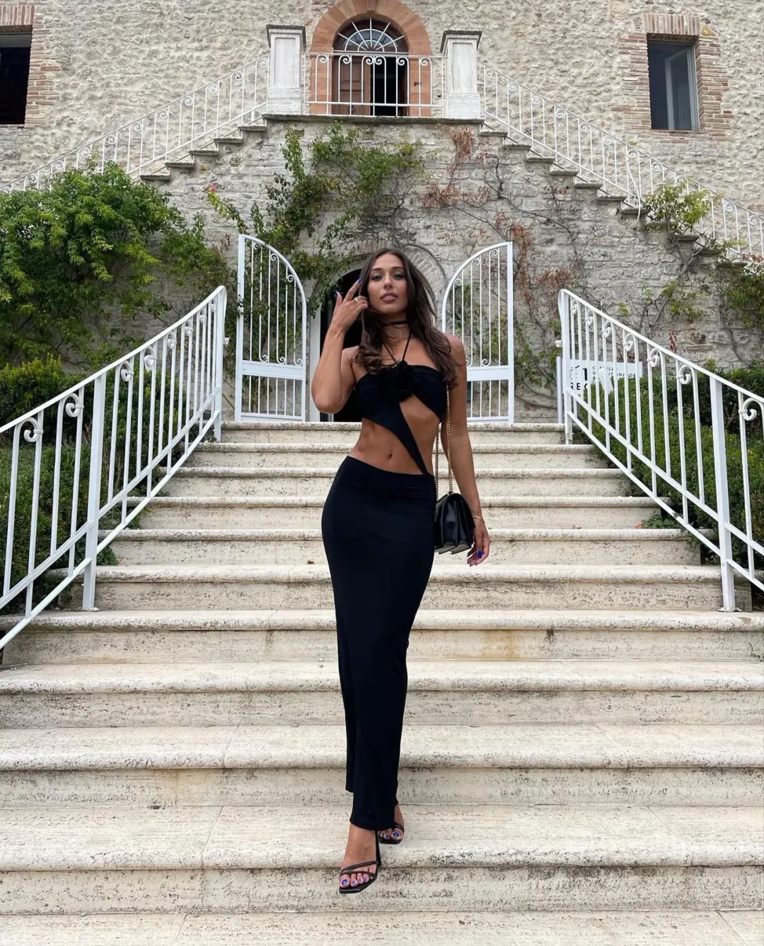 Magda Butrym Floral Asymmetrical Cut Out Black Gown Size 36 / AU 8 for rent on The Volte - main image
