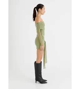 BENNI Yasmin Off Shoulder Mini Dress in Pistachio Size XS/AU 6 for rent on The Volte - image 3