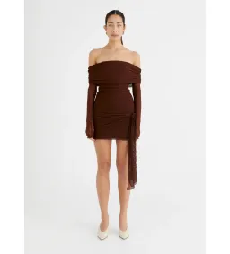 BENNI Yasmin Off Shoulder Mini Dress in Cacao Size XS/AU 6 for rent on The Volte - image 1