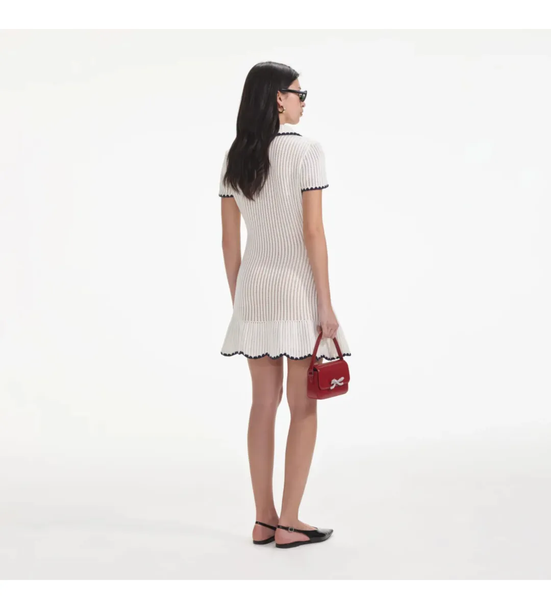 Self Portrait Cream Crochet Collared Mini Dress Size M/AU 8 for rent on The Volte - main image