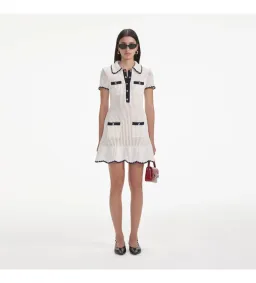 Self Portrait Cream Crochet Collared Mini Dress Size M/AU 8 for rent on The Volte - image 1