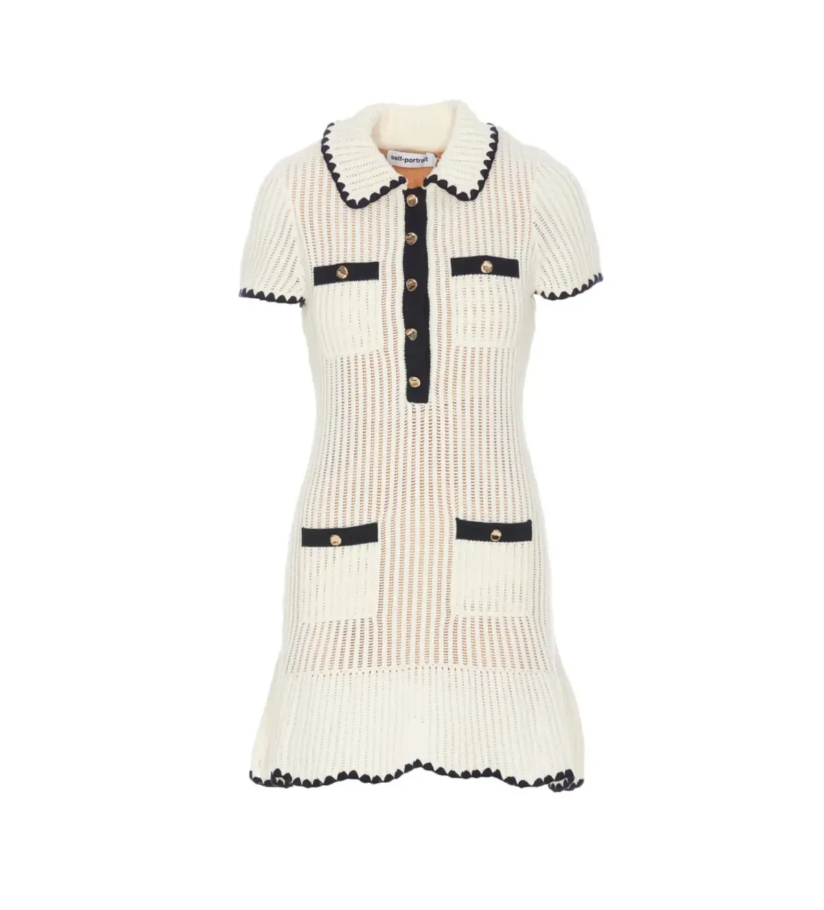 Self Portrait Cream Crochet Collared Mini Dress Size M/AU 8 - Image 4