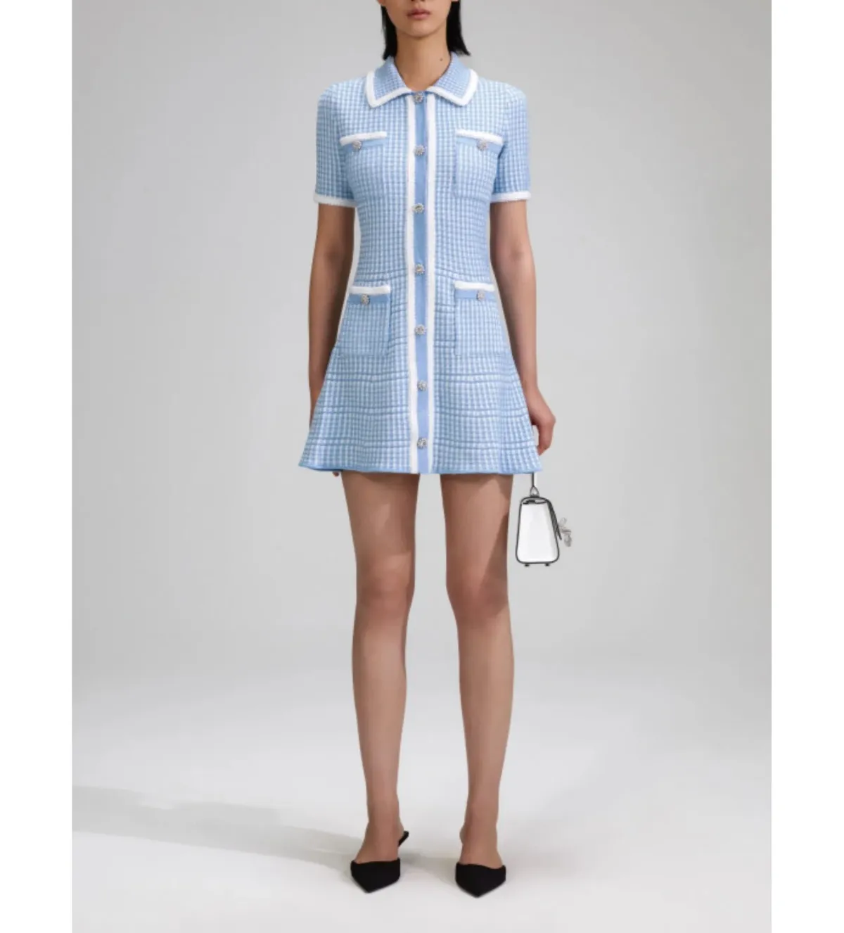 Self Portrait Blue Lurex Knitted Mini Dress Size M/AU 8 for rent on The Volte - main image
