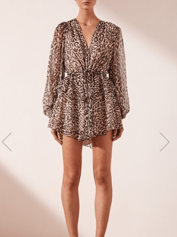 Shona Joy Mariposa drawstring mini dress leopard print size 12 for rent on The Volte - image 2