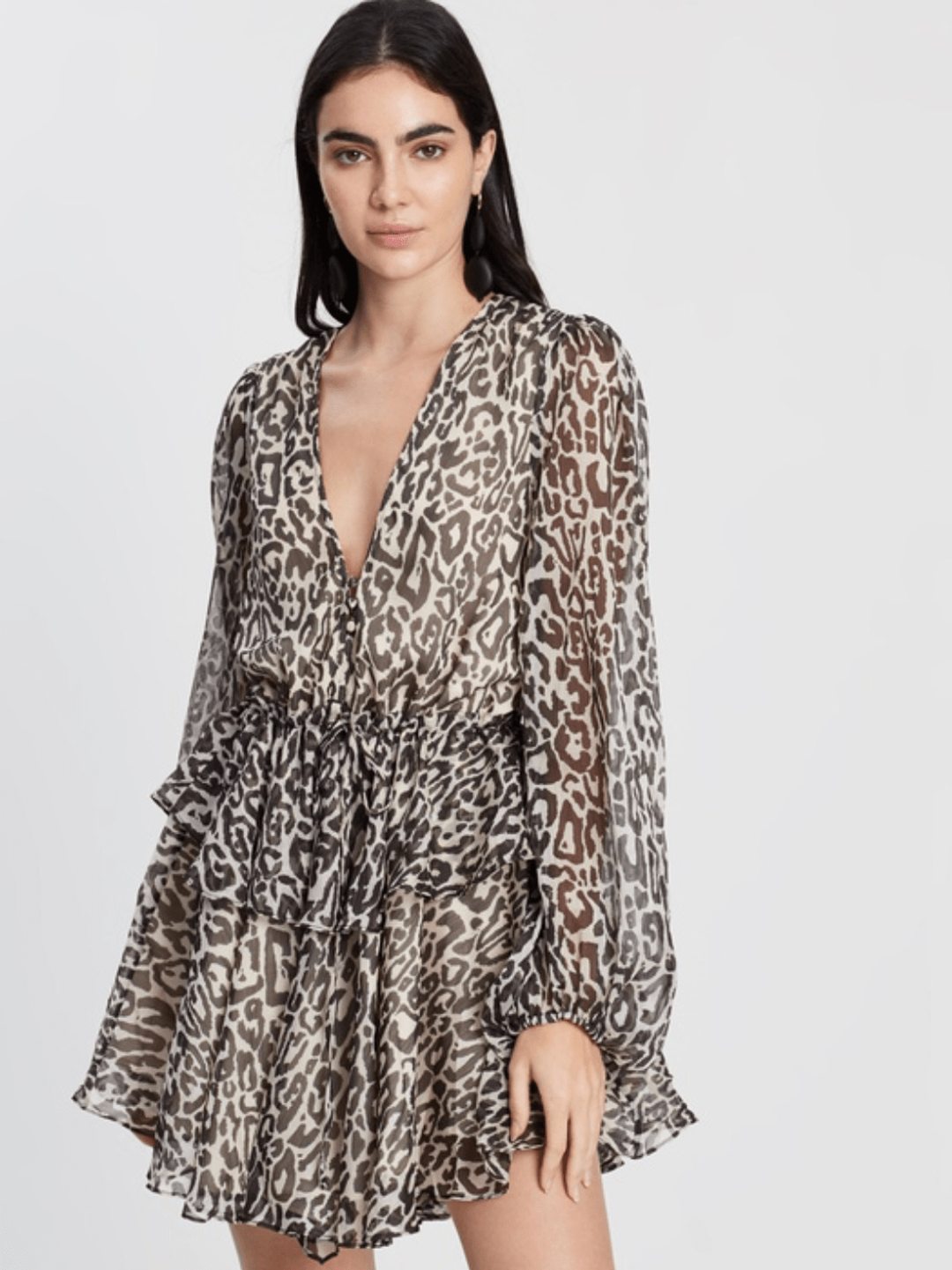 Shona Joy Mariposa drawstring mini dress leopard print size 12 for rent on The Volte - main image