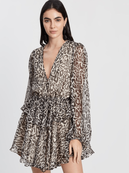 Shona Joy Mariposa drawstring mini dress leopard print size 12 for rent on The Volte - image 1