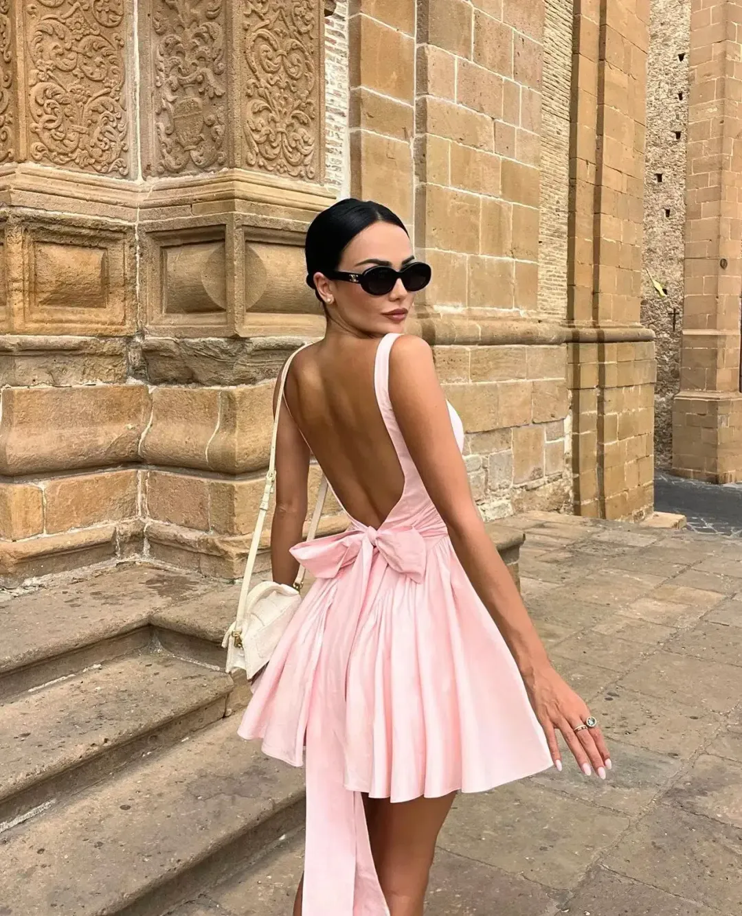 House of CB Florianne Bow Mini Dress Pink Size 6 for rent on The Volte - main image