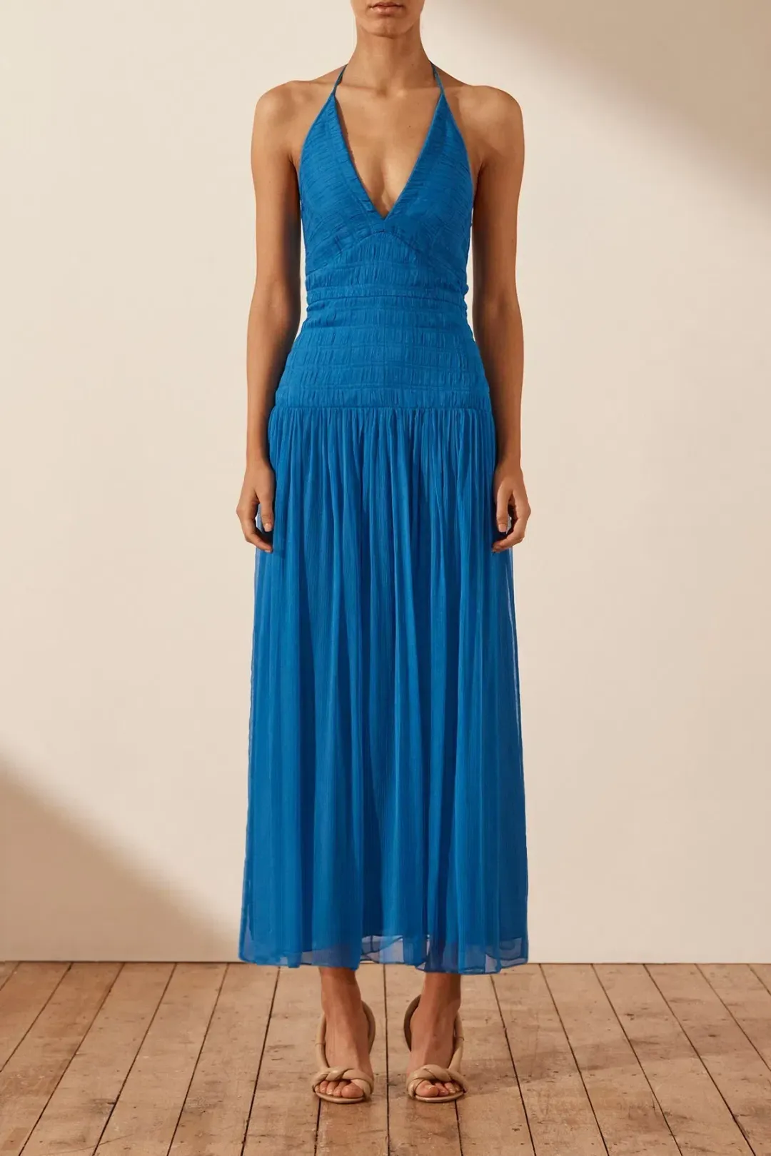 Shona Joy Leilani Halter Tie Midi Dress in Pacific Dress Blue Size 14 for rent on The Volte - main image