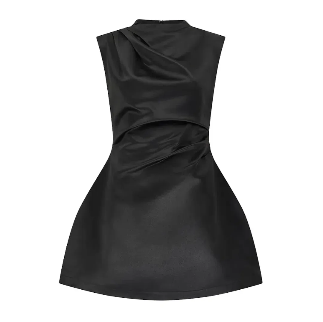 Odd Muse The Ultimate Muse Satin Straight Neck Mini Dress Black size 8 for rent on The Volte - main image