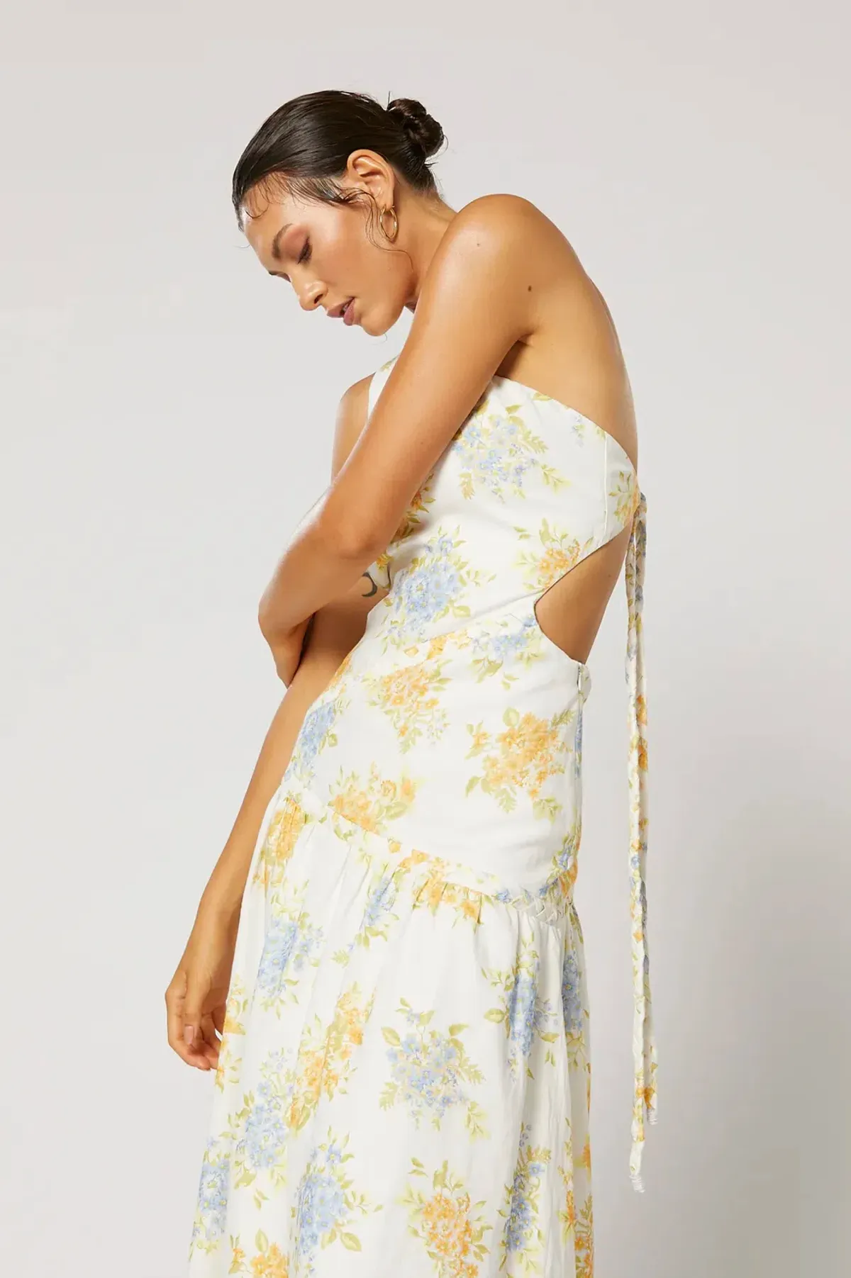 Ravello One Shoulder Dress, Winona, Cream Floral Size S 8 - Image 3