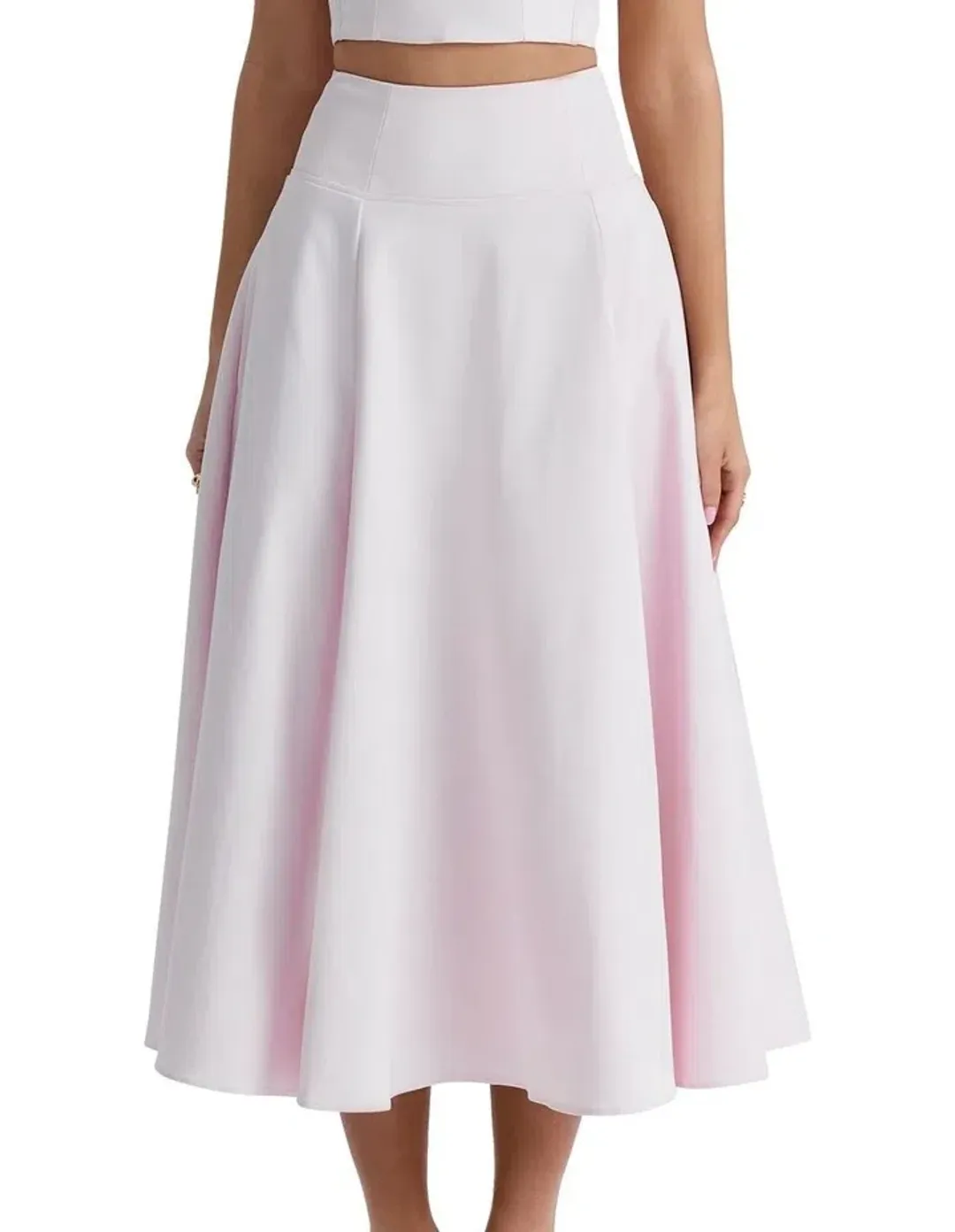 House of CB Pabla Cropped Bralette Top & Rita A-Line Midi Skirt Set Ballerina Pink Size XS / AU 6 for rent on The Volte - main image
