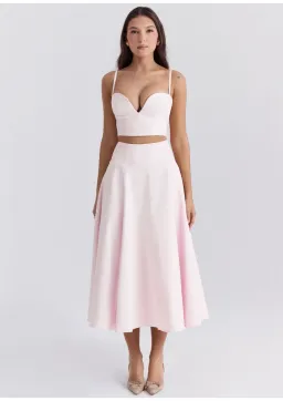 House of CB Pabla Cropped Bralette Top & Rita A-Line Midi Skirt Set Ballerina Pink Size XS / AU 6 for rent on The Volte - image 1
