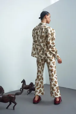 Alemais Mia Puff Blouse Size 8 & Crop Pant Size 12 Set in Cream Paisley for rent on The Volte - image 3