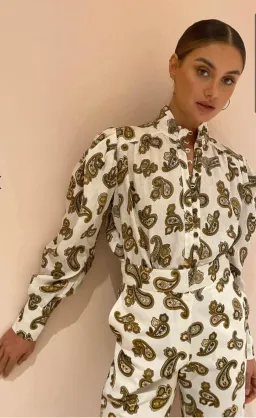 Alemais Mia Puff Blouse Size 8 & Crop Pant Size 12 Set in Cream Paisley for rent on The Volte - image 4