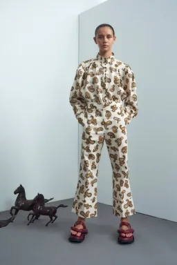 Alemais Mia Puff Blouse Size 8 & Crop Pant Size 12 Set in Cream Paisley for rent on The Volte - image 1