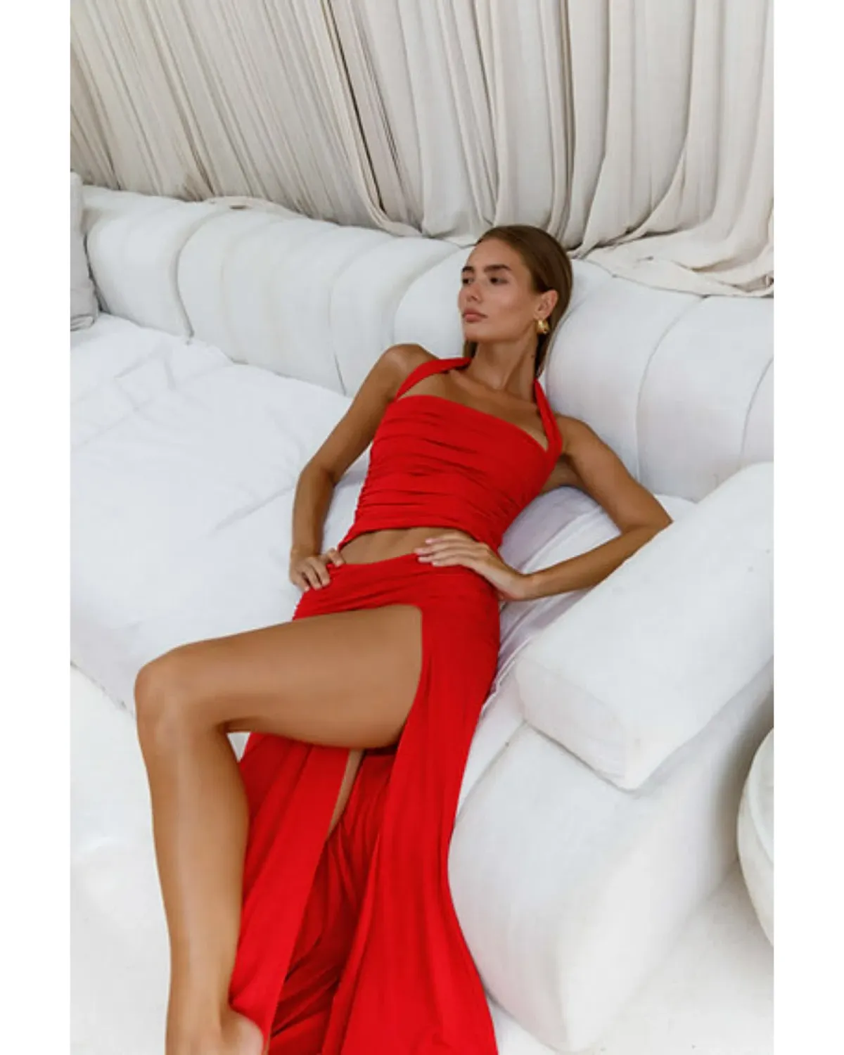 Mode Mila Kai Halter Top and Remi Skirt Set Ruby Red Size S / AU 8 - Image 1