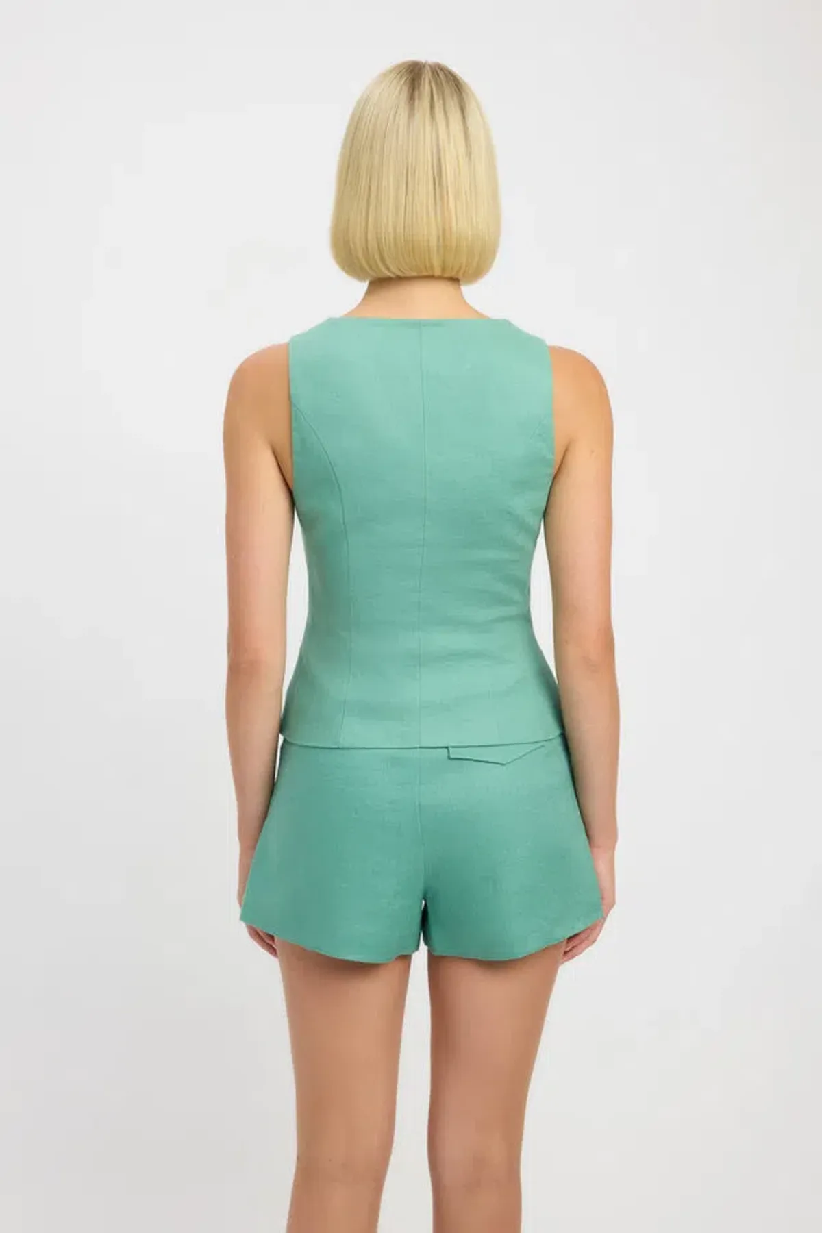 Kookai Palm Vest Top Size 10 and Short Size 8 Set in Four Leaf Clover Green - Image 3