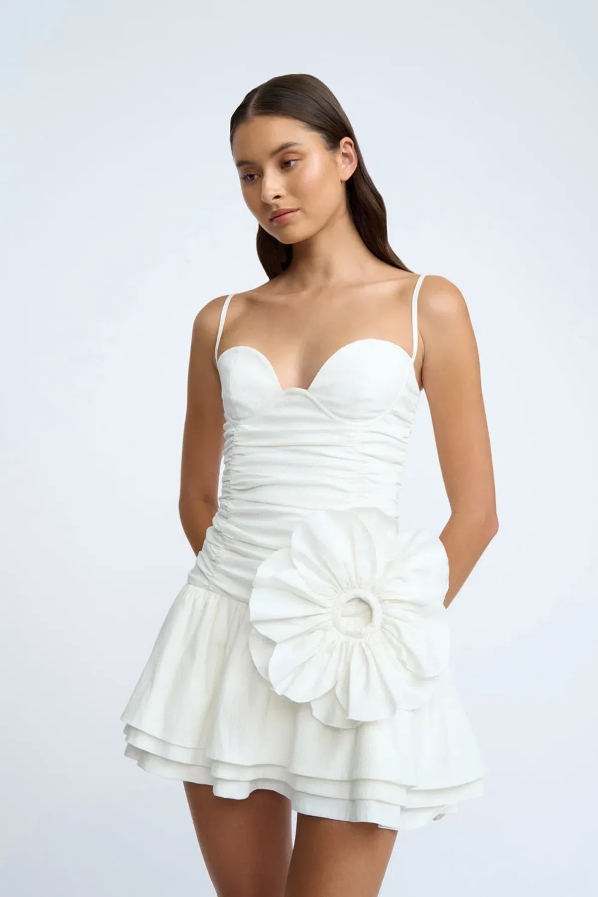 By Johnny Samantha Ruffle Mini Dress in Ivory Size AU 10 - Image 2