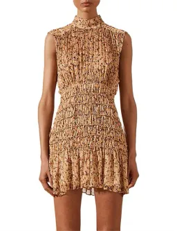 Shona Joy Colette High Neck Sleeveless Corded Mini Dress Brown Floral Size AU 8 for rent on The Volte - image 2
