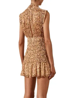 Shona Joy Colette High Neck Sleeveless Corded Mini Dress Brown Floral Size AU 8 for rent on The Volte - image 4