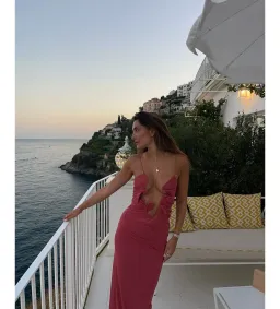 Christopher Esber Molded Venus Cutout Mesh Maxi Dress in Cayenne/Rose Size AU 6 for rent on The Volte - image 5
