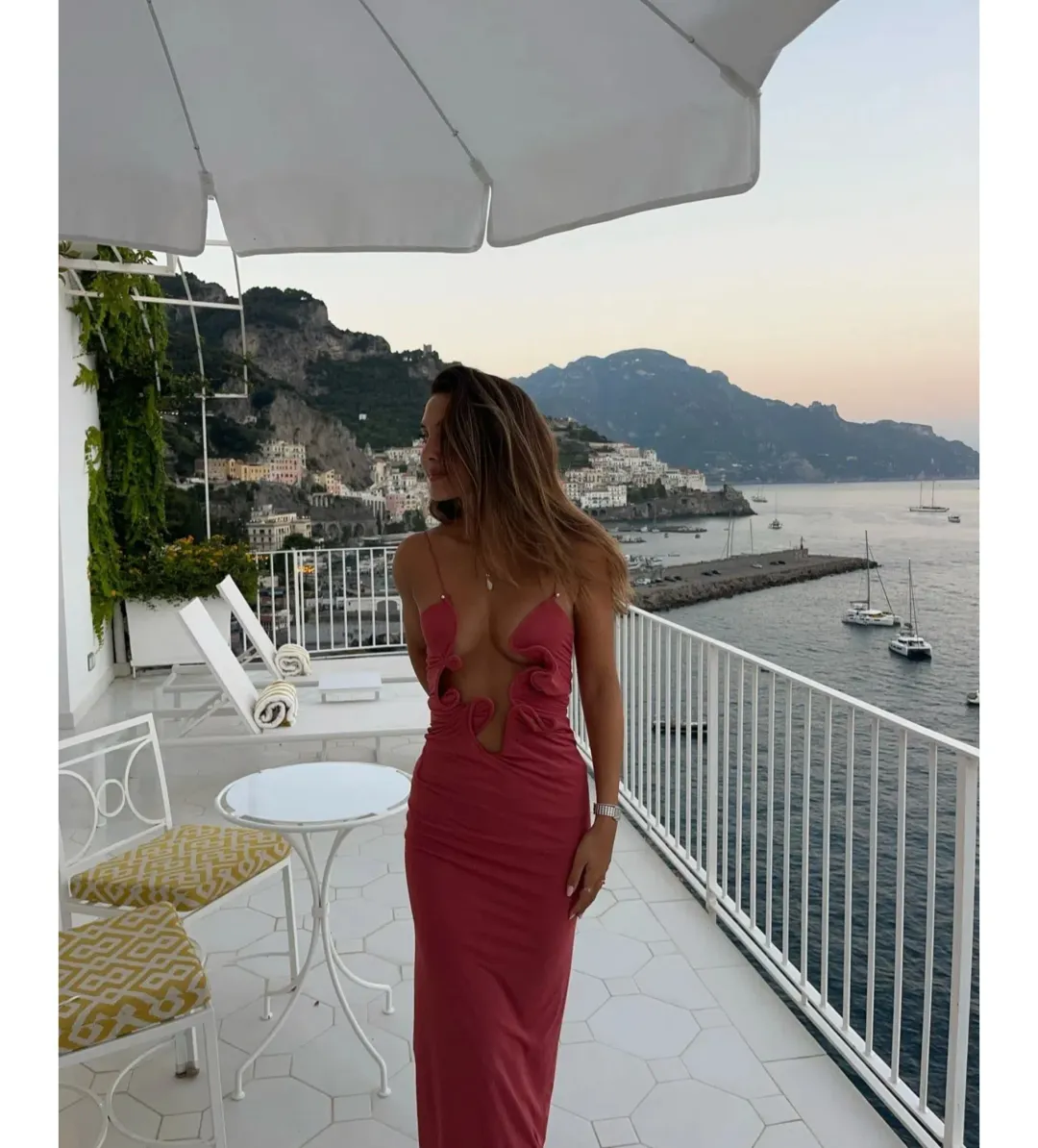 Christopher Esber Molded Venus Cutout Mesh Maxi Dress in Cayenne/Rose Size AU 6 for rent on The Volte - main image
