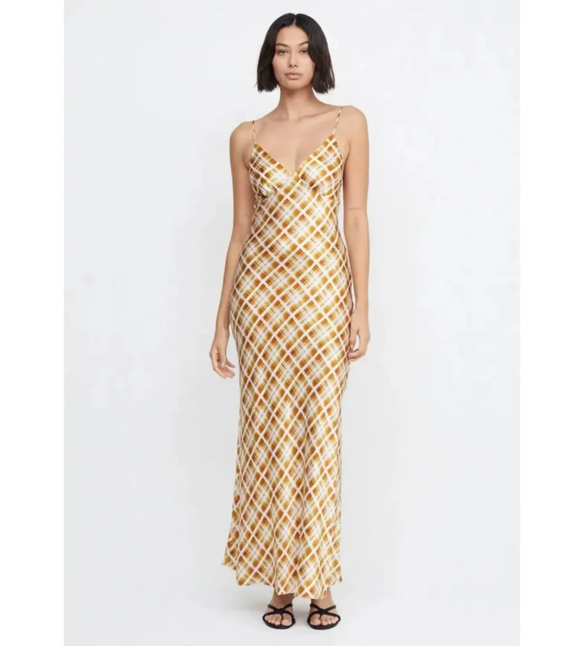 Bec & Bridge Amber V Maxi Dress in Sunflower Check Print Size 6 - Image 1