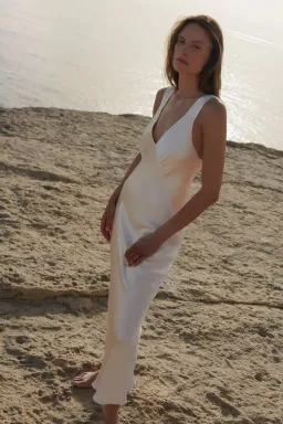 Shona Joy Plunged Midi Dress Cream Size 8 for rent on The Volte - image 5