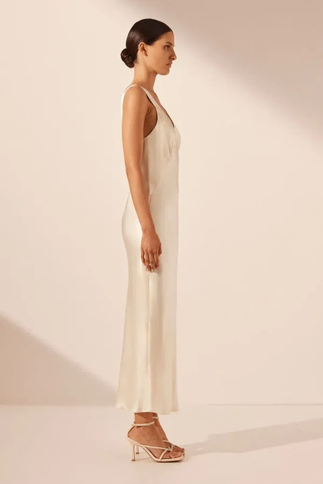 Shona Joy Plunged Midi Dress Cream Size 8 for rent on The Volte - main image