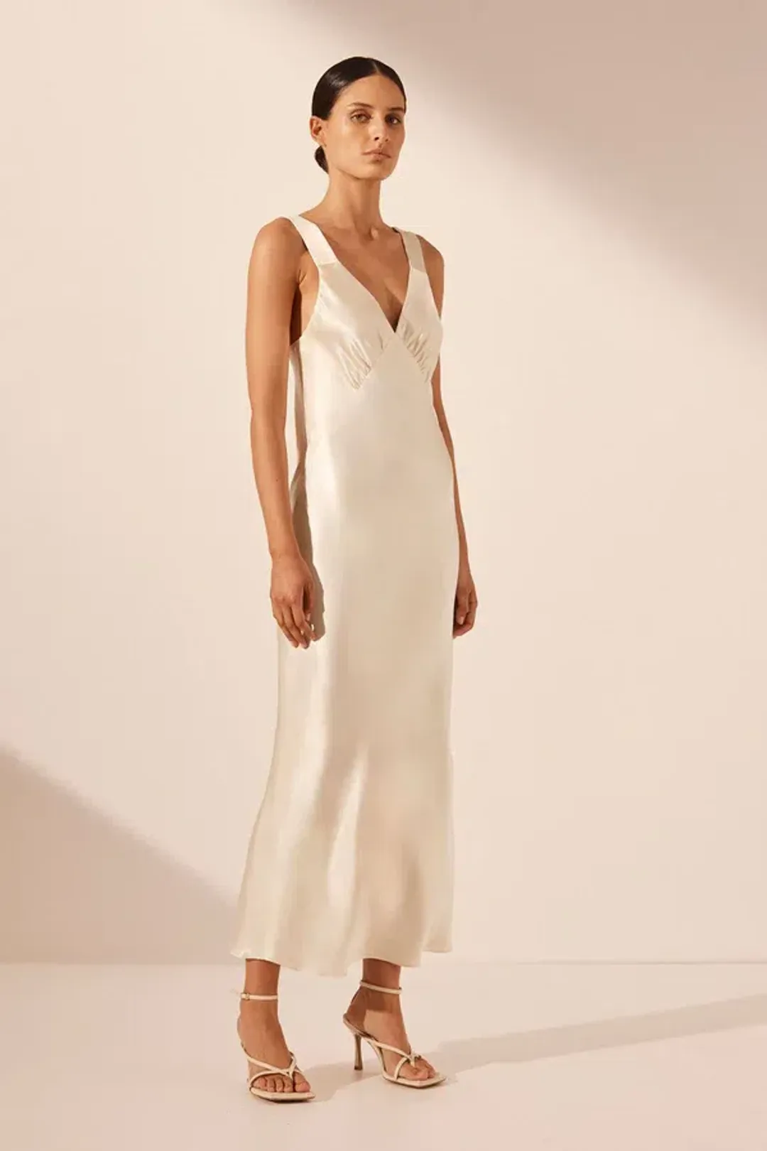 Shona Joy Plunged Midi Dress Cream Size 8 for rent on The Volte - main image