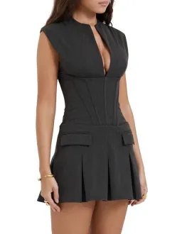 House of CB Eleanor Pleated Corset Mini Dress in Charcoal Size 6 for rent on The Volte - image 3