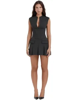 House of CB Eleanor Pleated Corset Mini Dress in Charcoal Size 6 for rent on The Volte - image 1