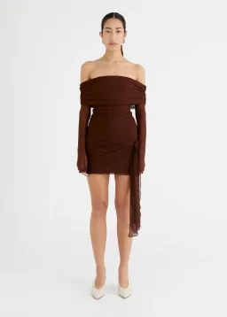 Benni Yasmin Off Shoulder Mini Dress in Cacao Size XS / AU 6 for rent on The Volte - image 1