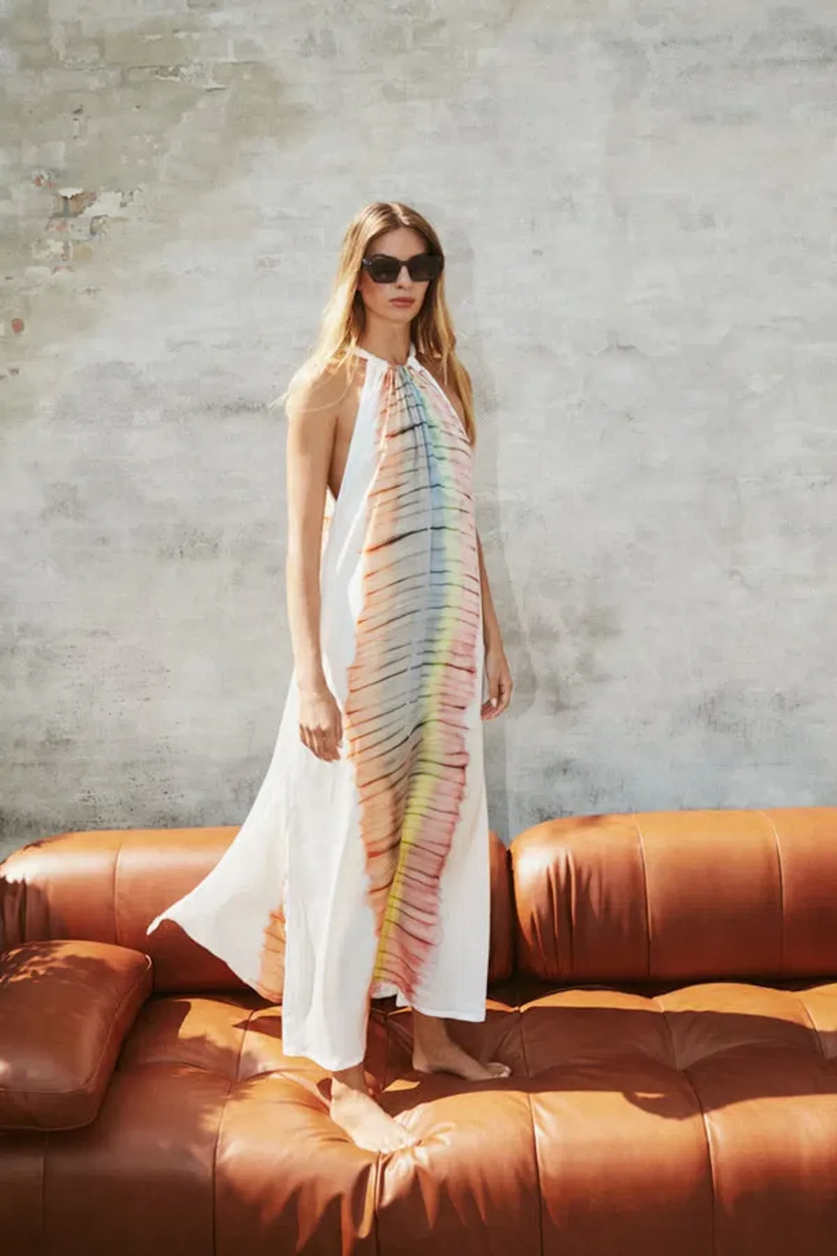 Rabens Saloner Hope Macaw Halter Maxi Dress Tangerine Combo Size M / AU 10 - Image 4