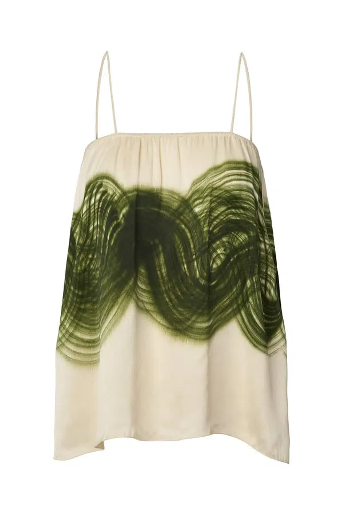 Rabens Saloner Magny Swirl String Elastic Cami Top Olive Chalk Combo Size AU 10 - Image 3