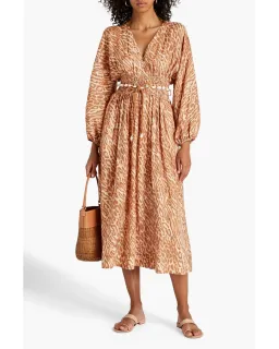 Zimmermann Shirred Leopard Print Midi Dress in Leopard Print Size 0 / AU 8 for rent on The Volte - image 1