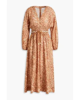 Zimmermann Shirred Leopard Print Midi Dress in Leopard Print Size 0 / AU 8 for rent on The Volte - image 2